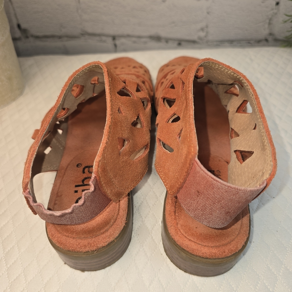 DIBA DREAMER ORANGE SUEDE FLAT SANDAL LASER-CUT GEOMETRIC PATTERN OPEN TOE 6.5 - Picture 8 of 10